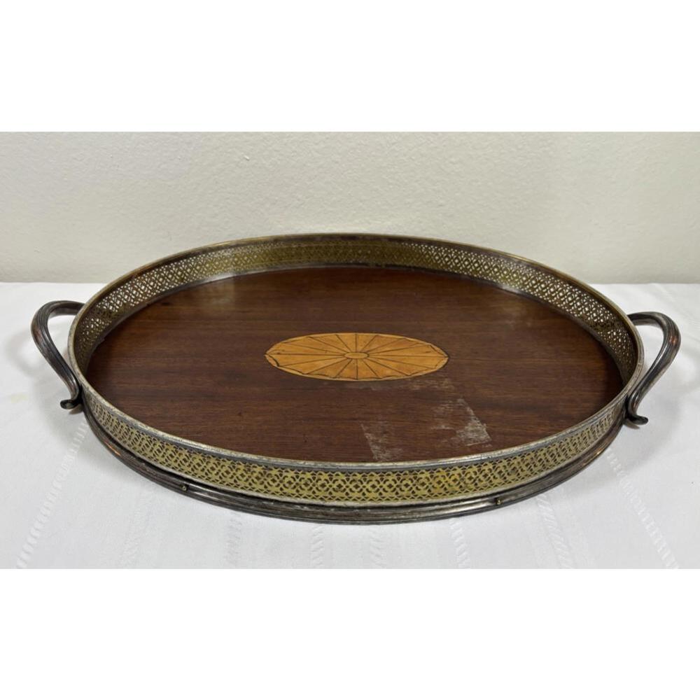 Antique 19thC English Sheffield Inlaid Tray w/ Silverplate Gallery